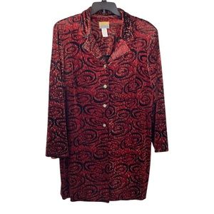 Vintage Velour Abstract Artsy Light Coat Duster 1X Unlined Wine Black